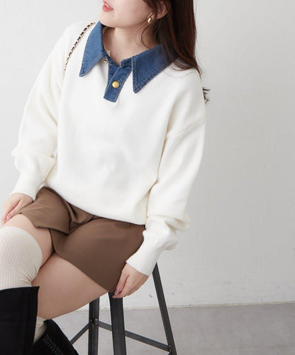 牛仔翻領寬鬆針織衫