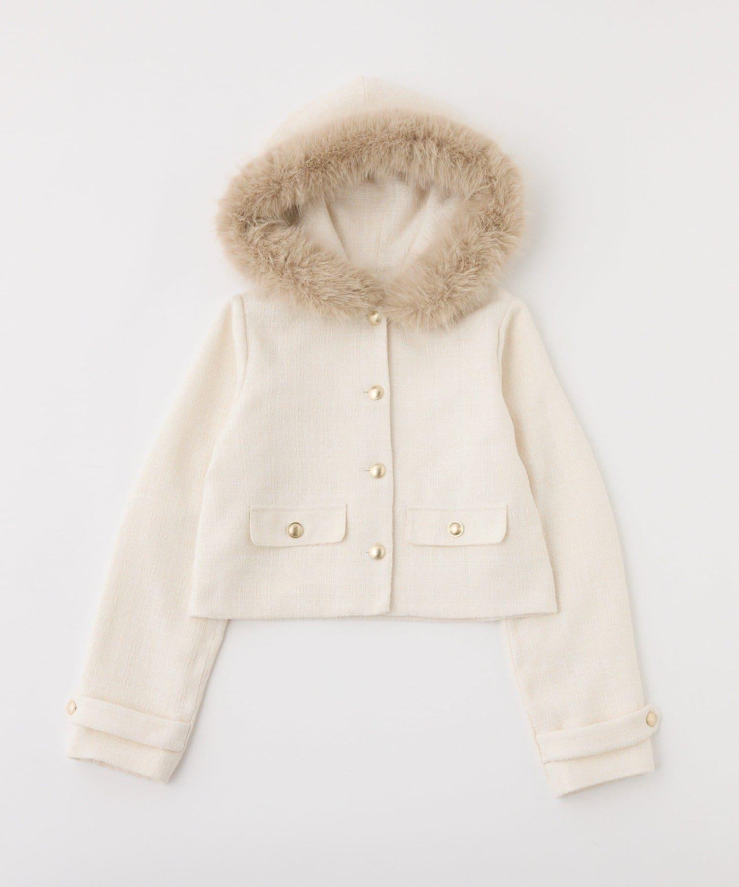 【可成套搭配】仿皮草連帽粗花呢夾克