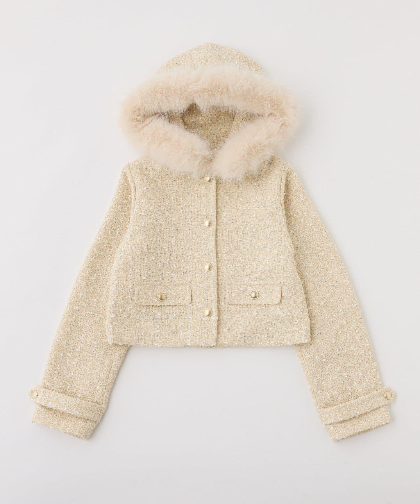 【可成套搭配】仿皮草連帽粗花呢夾克