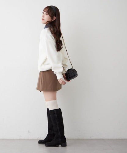 牛仔翻領寬鬆針織衫