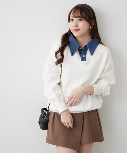 牛仔翻領寬鬆針織衫