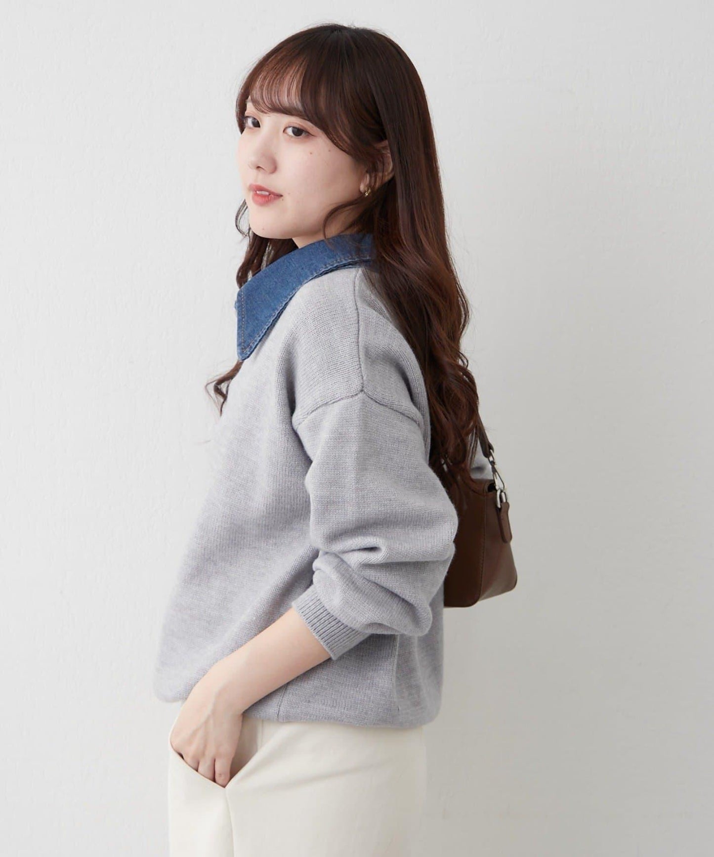 牛仔翻領寬鬆針織衫