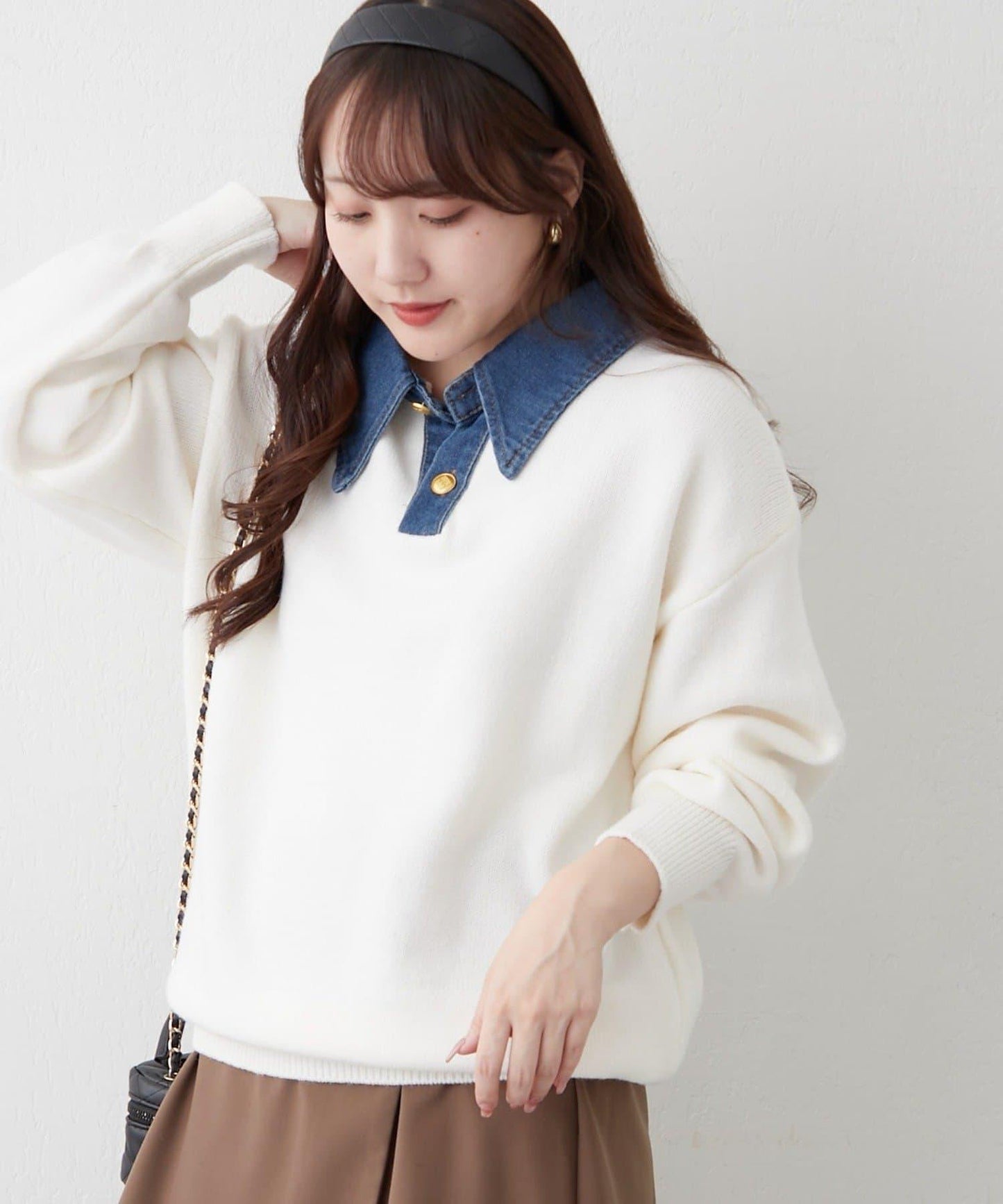 牛仔翻領寬鬆針織衫