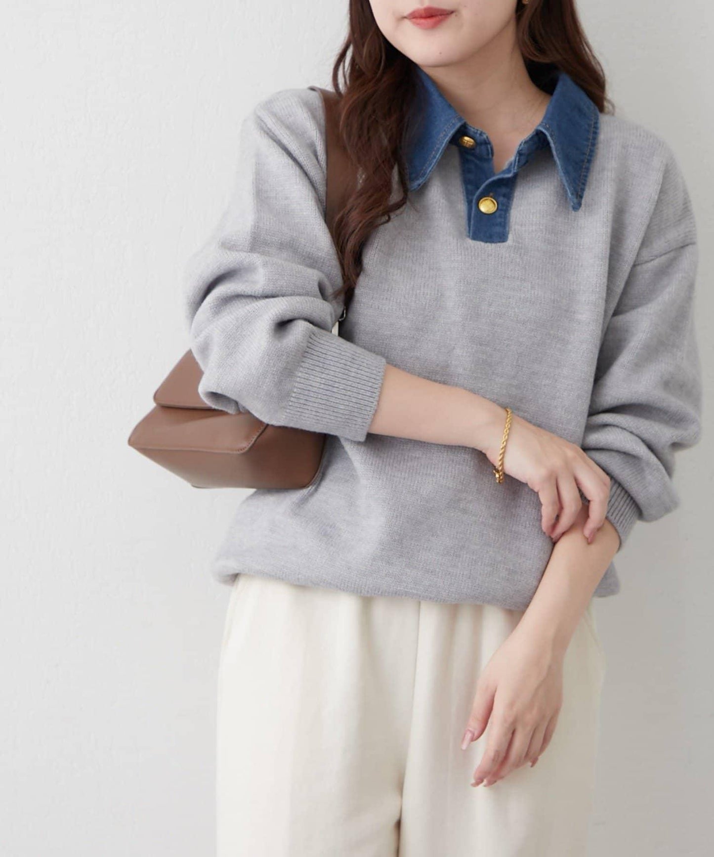 牛仔翻領寬鬆針織衫