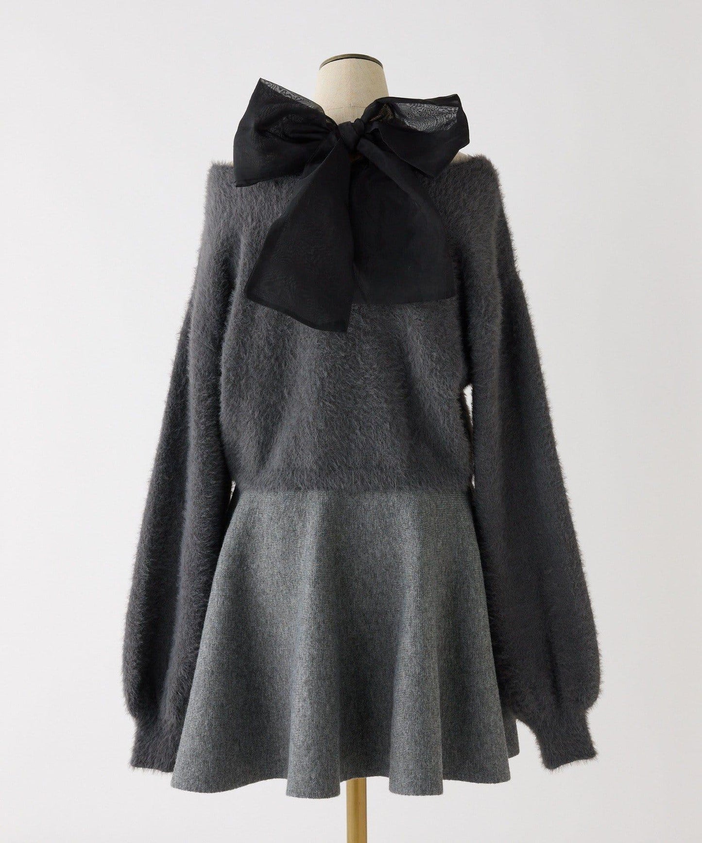 2WAY羽毛開衫套裝後系蝴蝶結針織迷你連衣裙