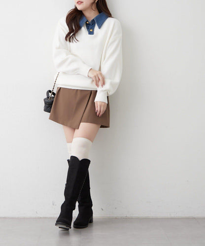 牛仔翻領寬鬆針織衫