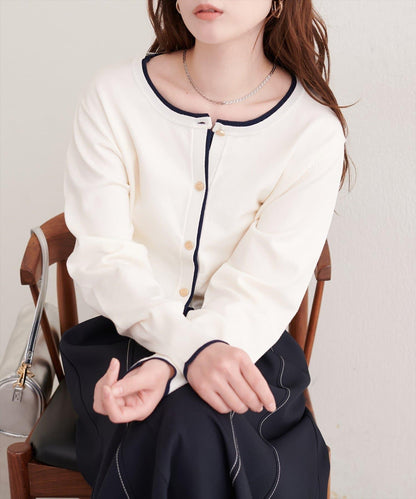 拼色金色紐釦針織開衫