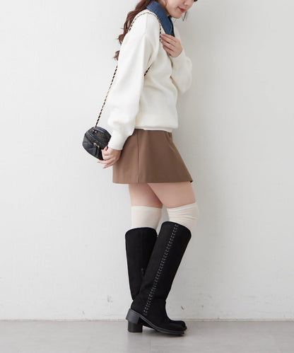 牛仔翻領寬鬆針織衫