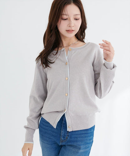 拼色金色紐釦針織開衫