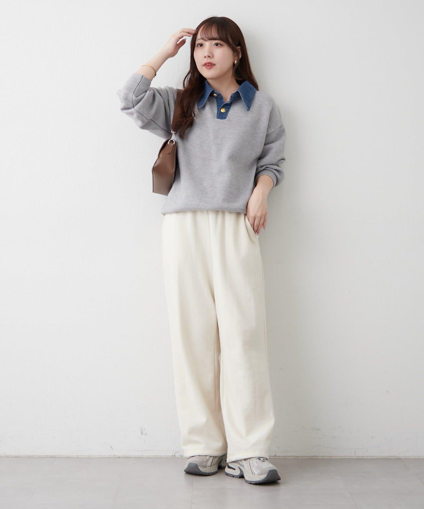 牛仔翻領寬鬆針織衫