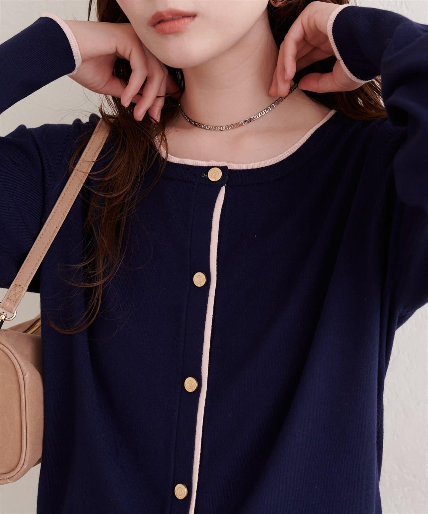 拼色金色紐釦針織開衫