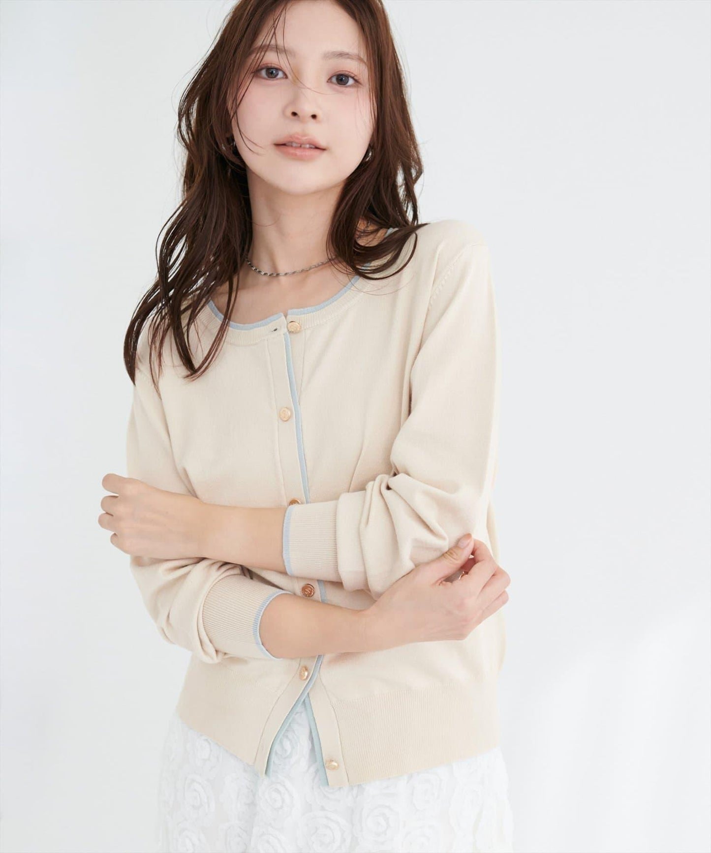 拼色金色紐釦針織開衫