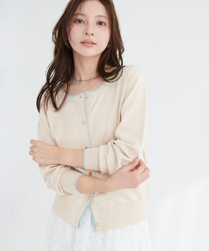 拼色金色紐釦針織開衫