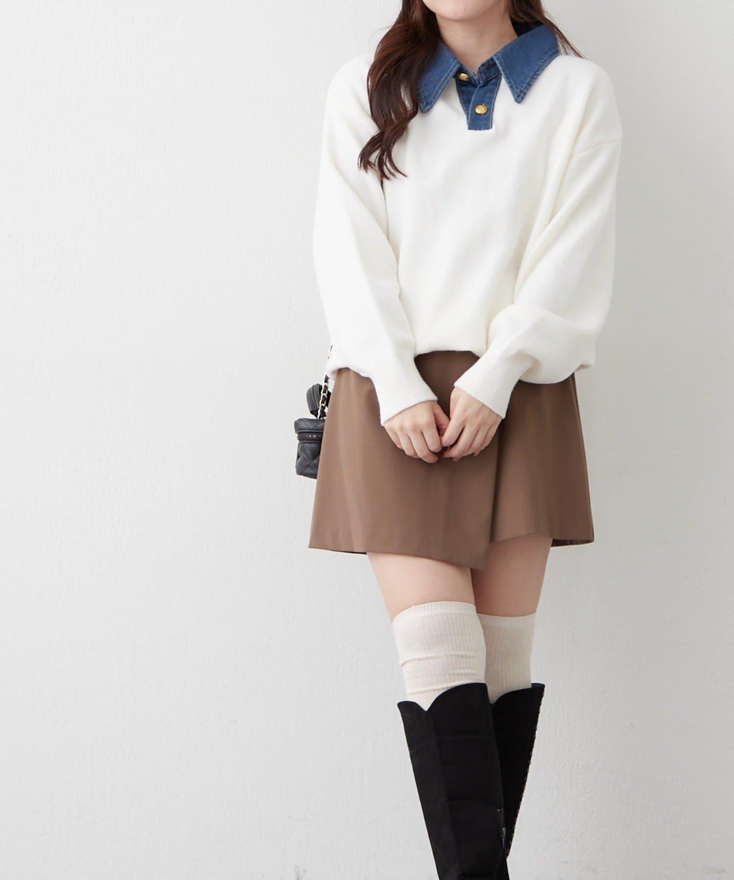 牛仔翻領寬鬆針織衫