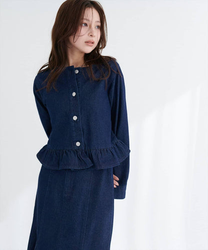 無領荷葉邊牛仔夾克