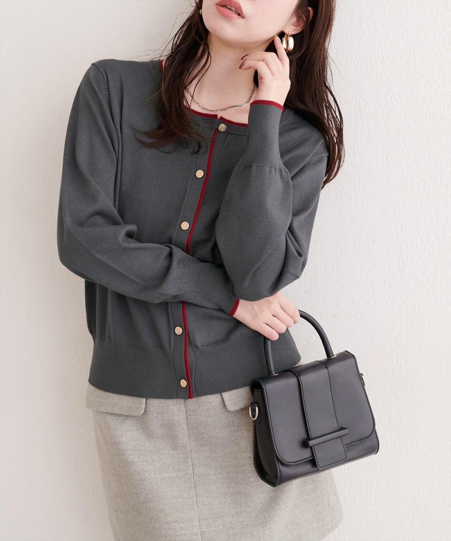 拼色金色紐釦針織開衫