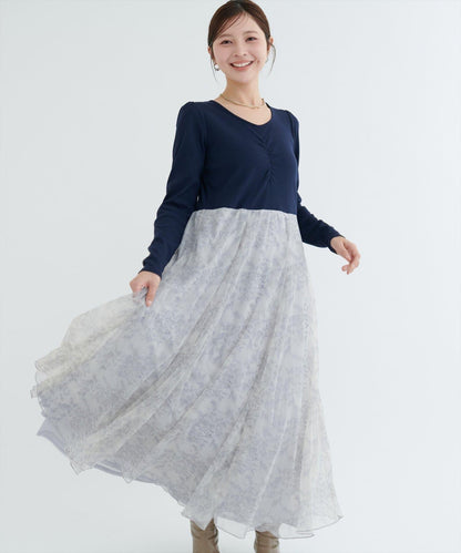 花卉圖案網紗連衣裙