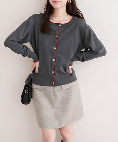 拼色金色紐釦針織開衫