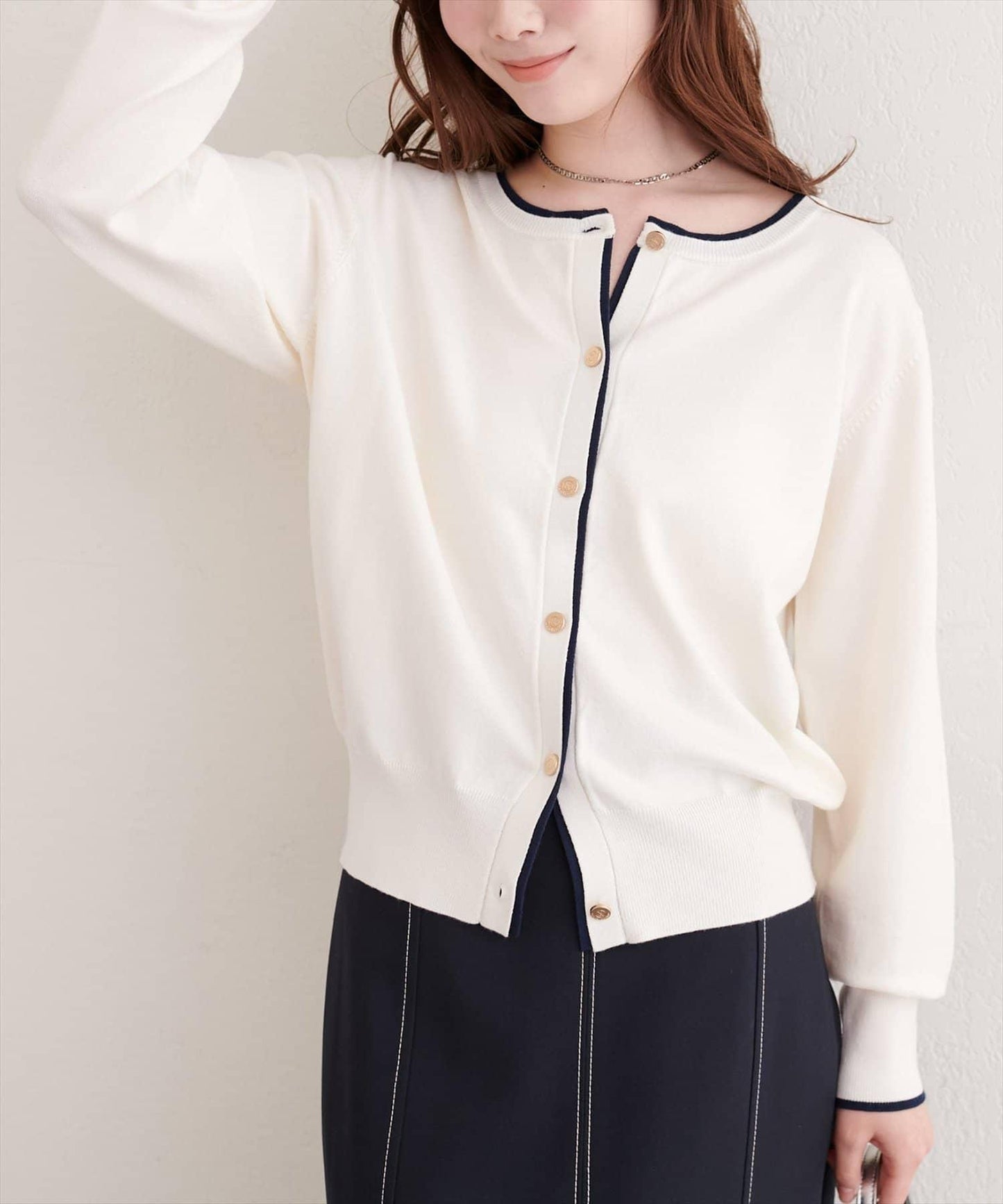 拼色金色紐釦針織開衫