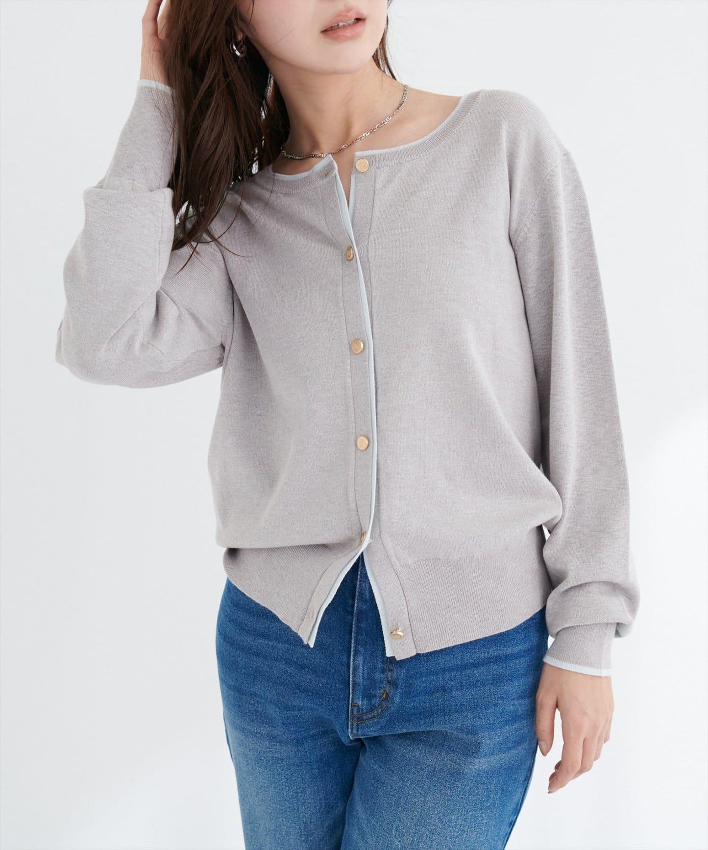 拼色金色紐釦針織開衫