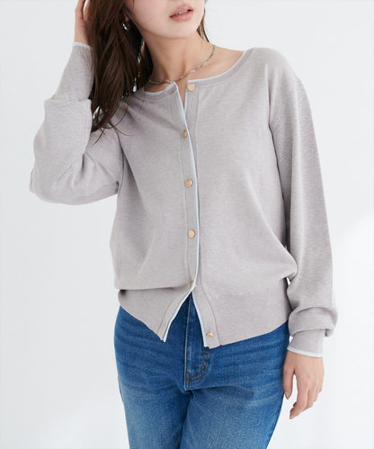 拼色金色紐釦針織開衫