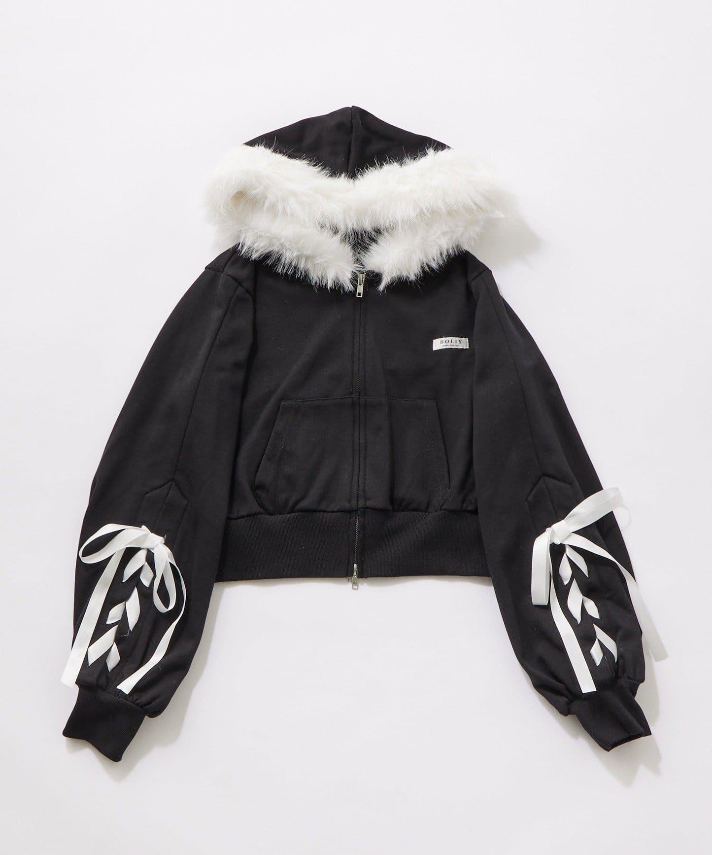 繫帶拉鍊連帽衛衣