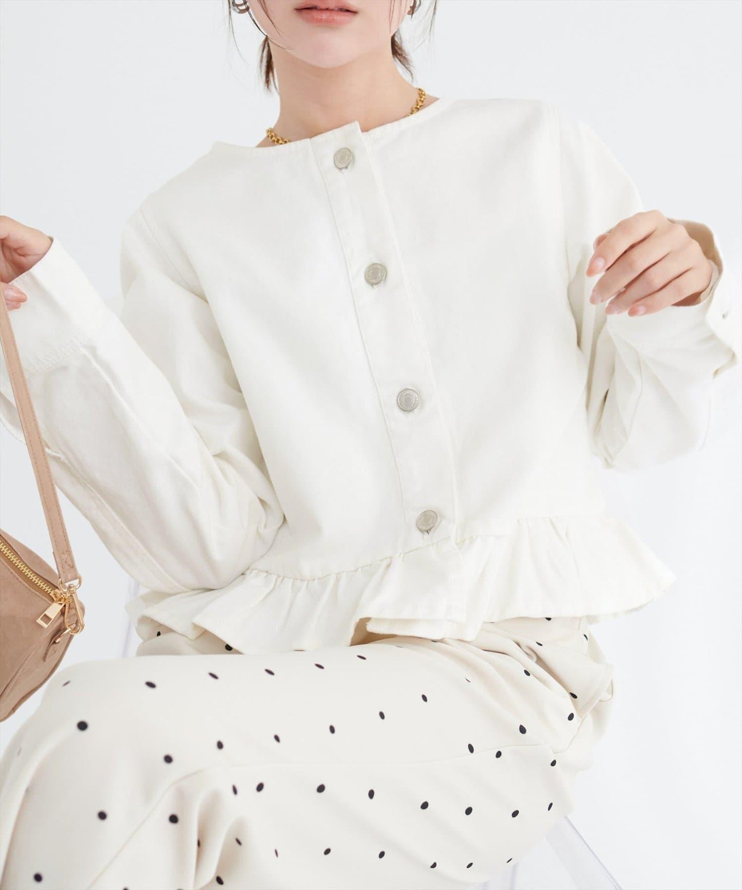 無領荷葉邊牛仔夾克