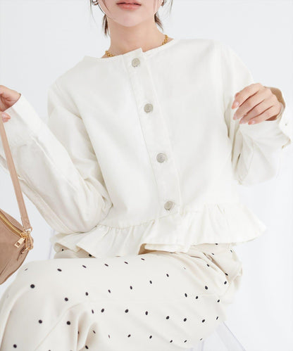 無領荷葉邊牛仔夾克