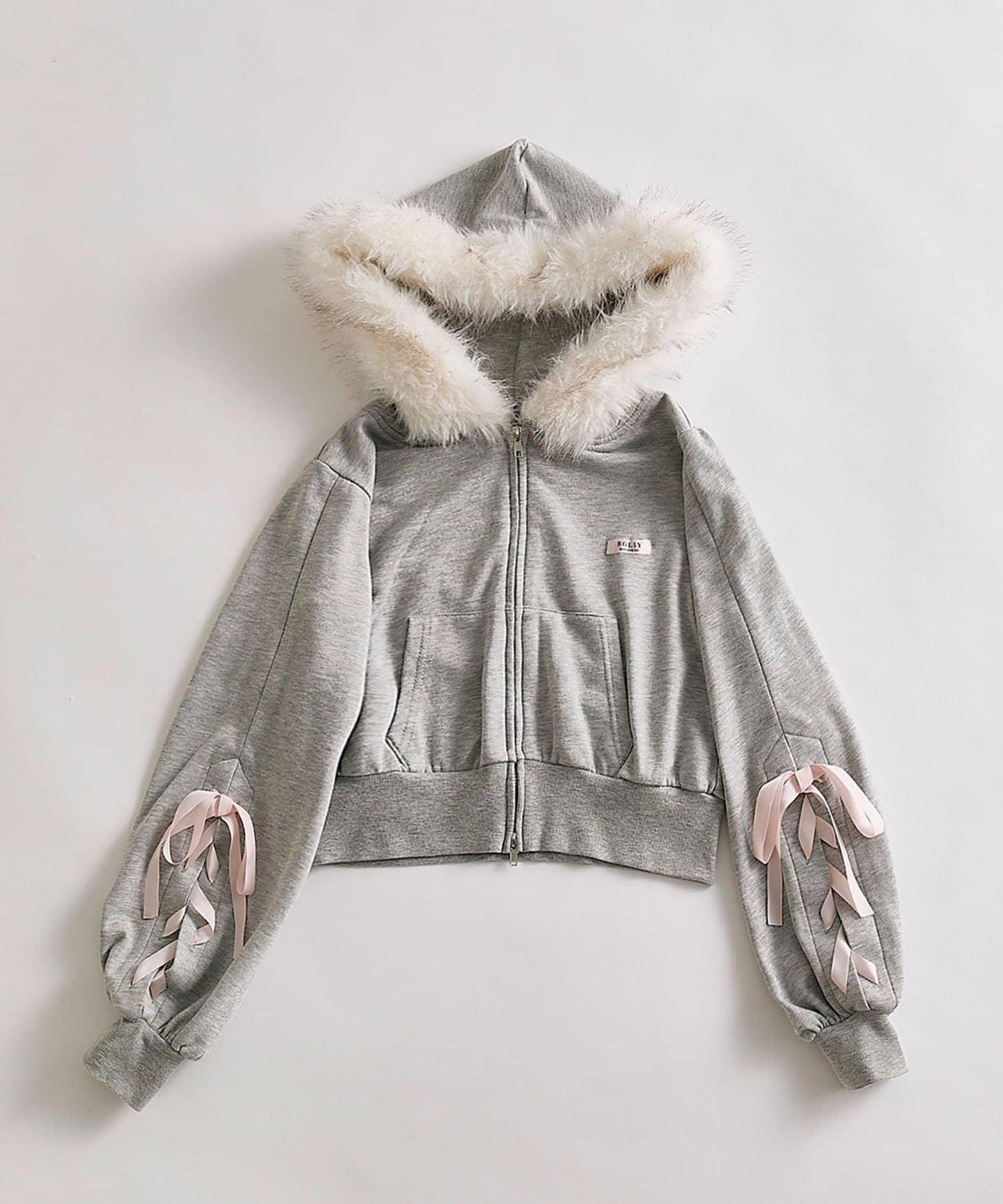 繫帶拉鍊連帽衛衣