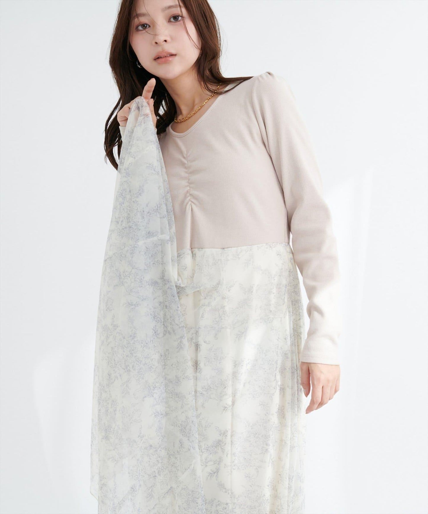 花卉圖案網紗連衣裙