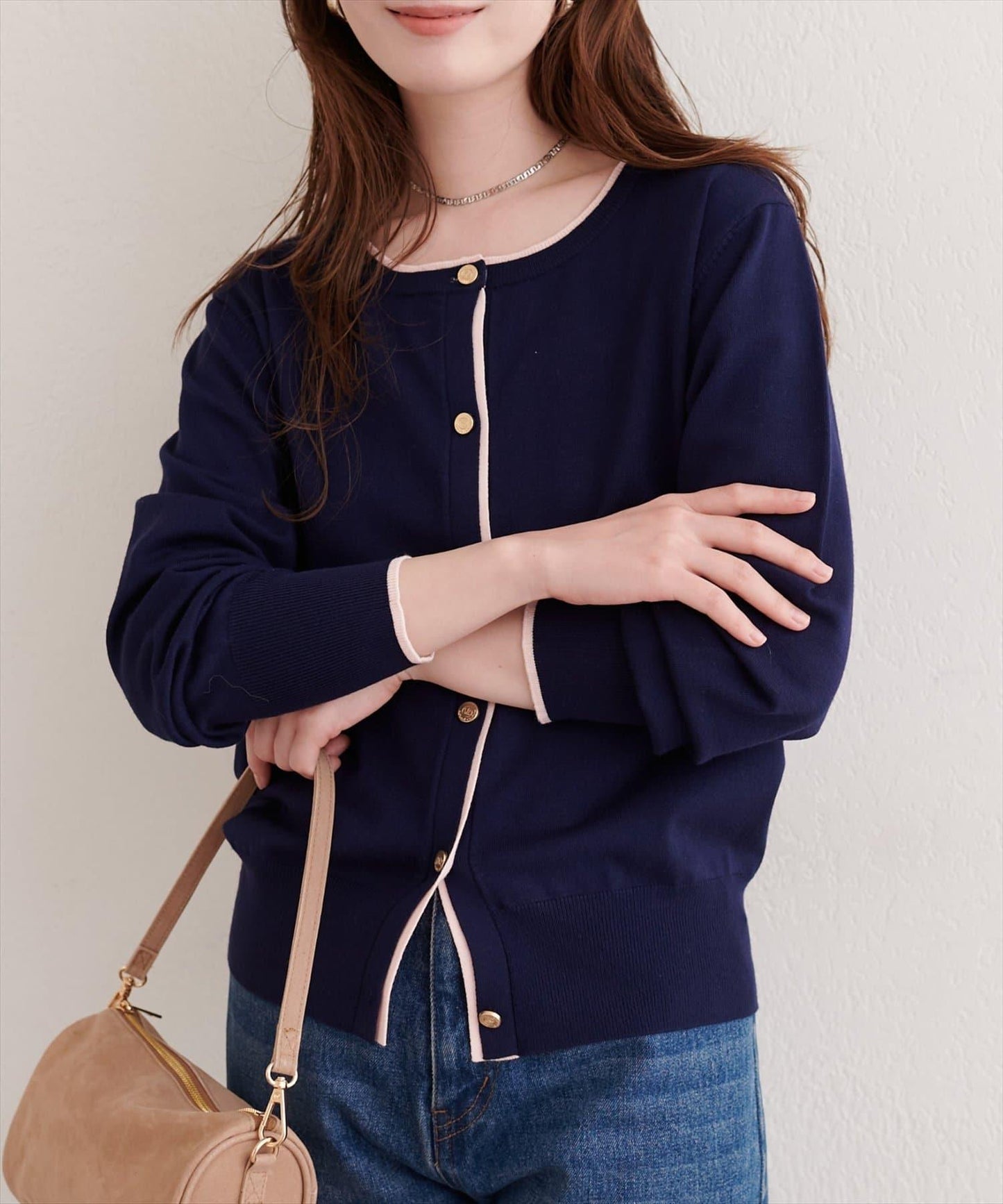 拼色金色紐釦針織開衫