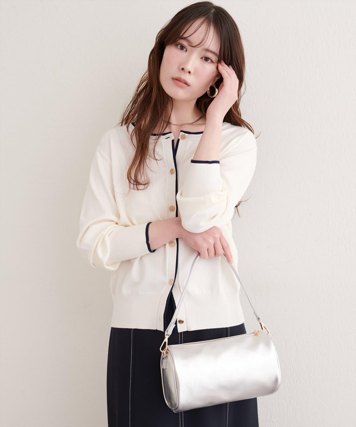 拼色金色紐釦針織開衫