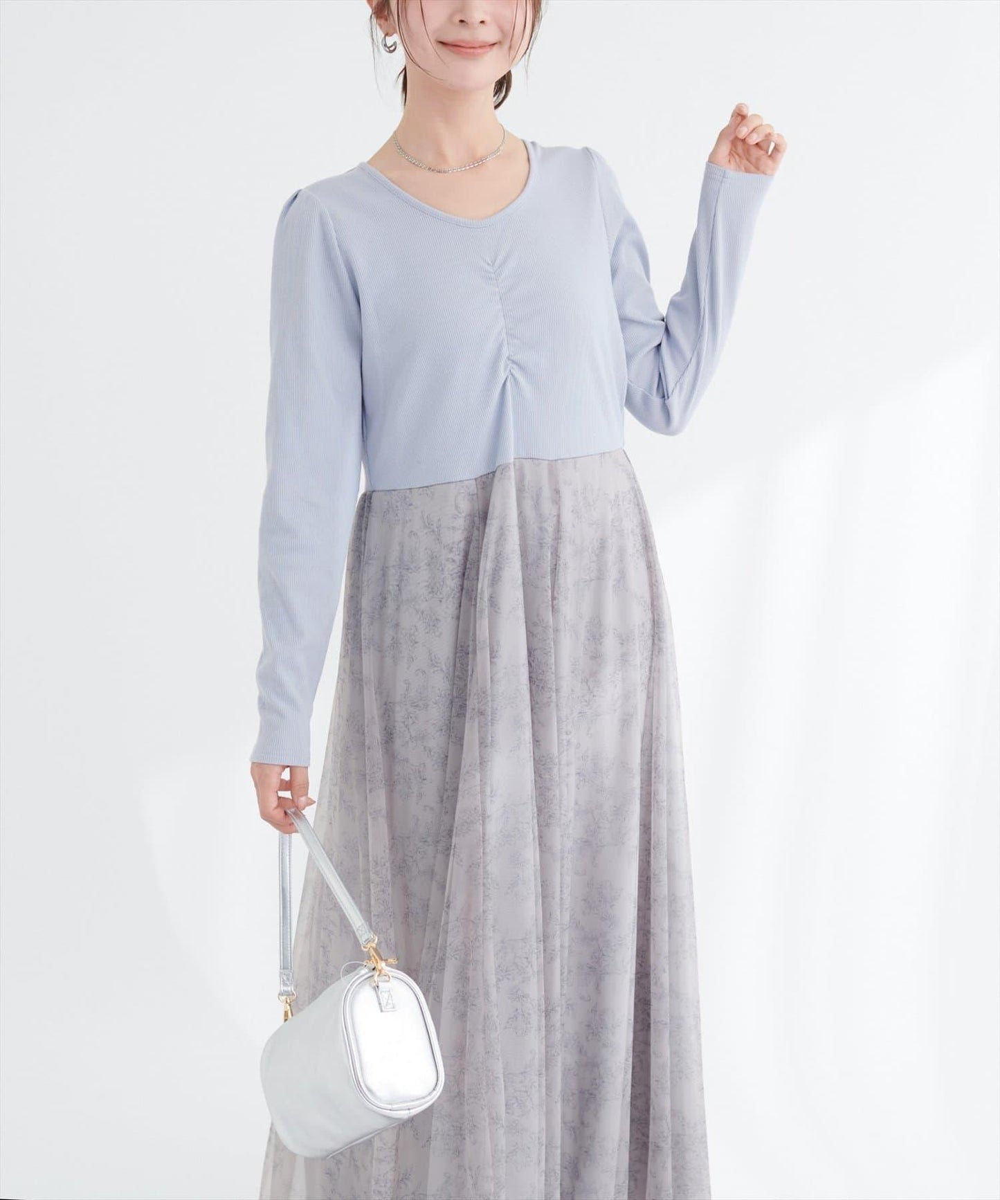 花卉圖案網紗連衣裙