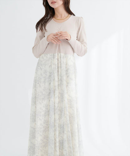 花卉圖案網紗連衣裙