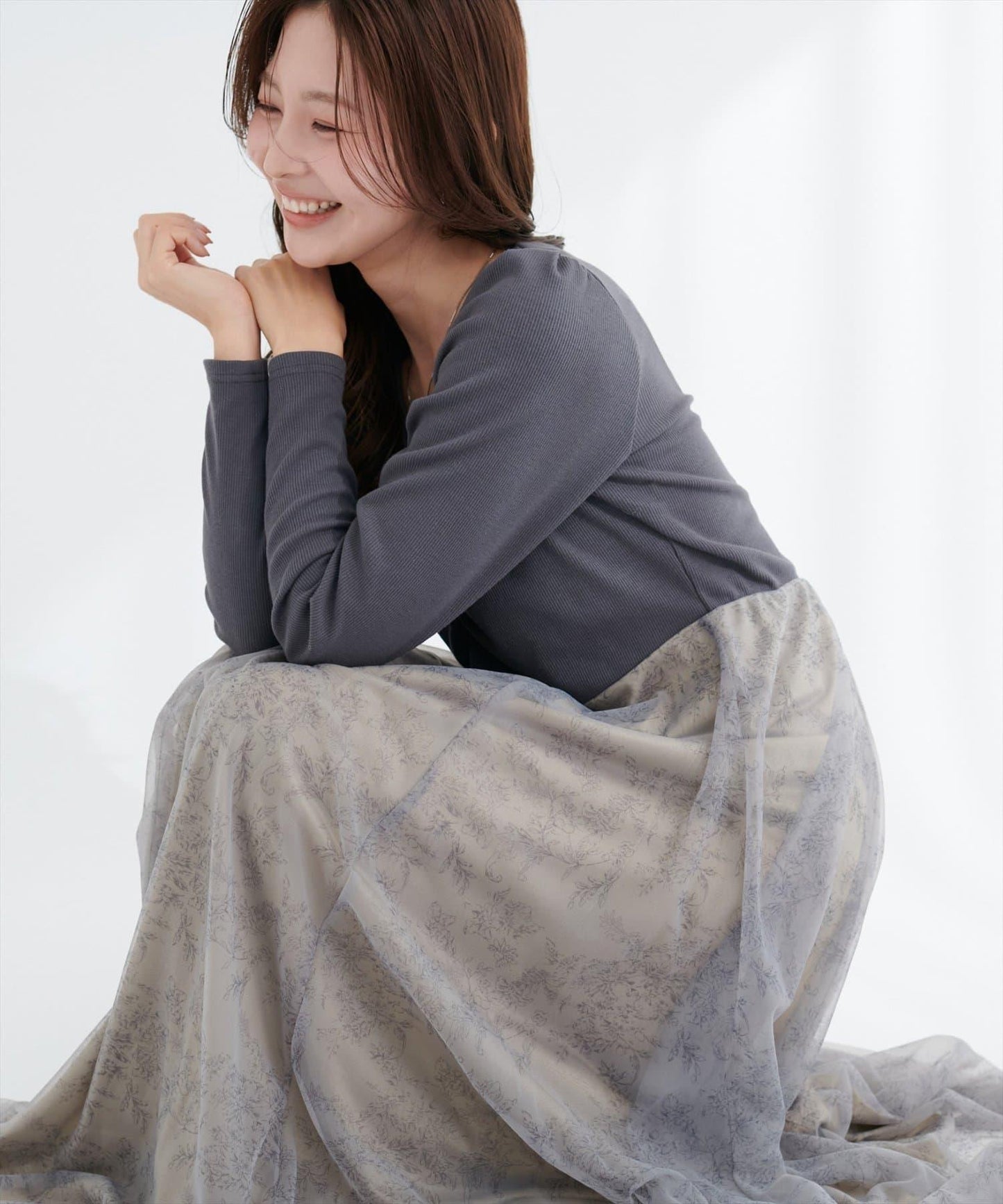 花卉圖案網紗連衣裙