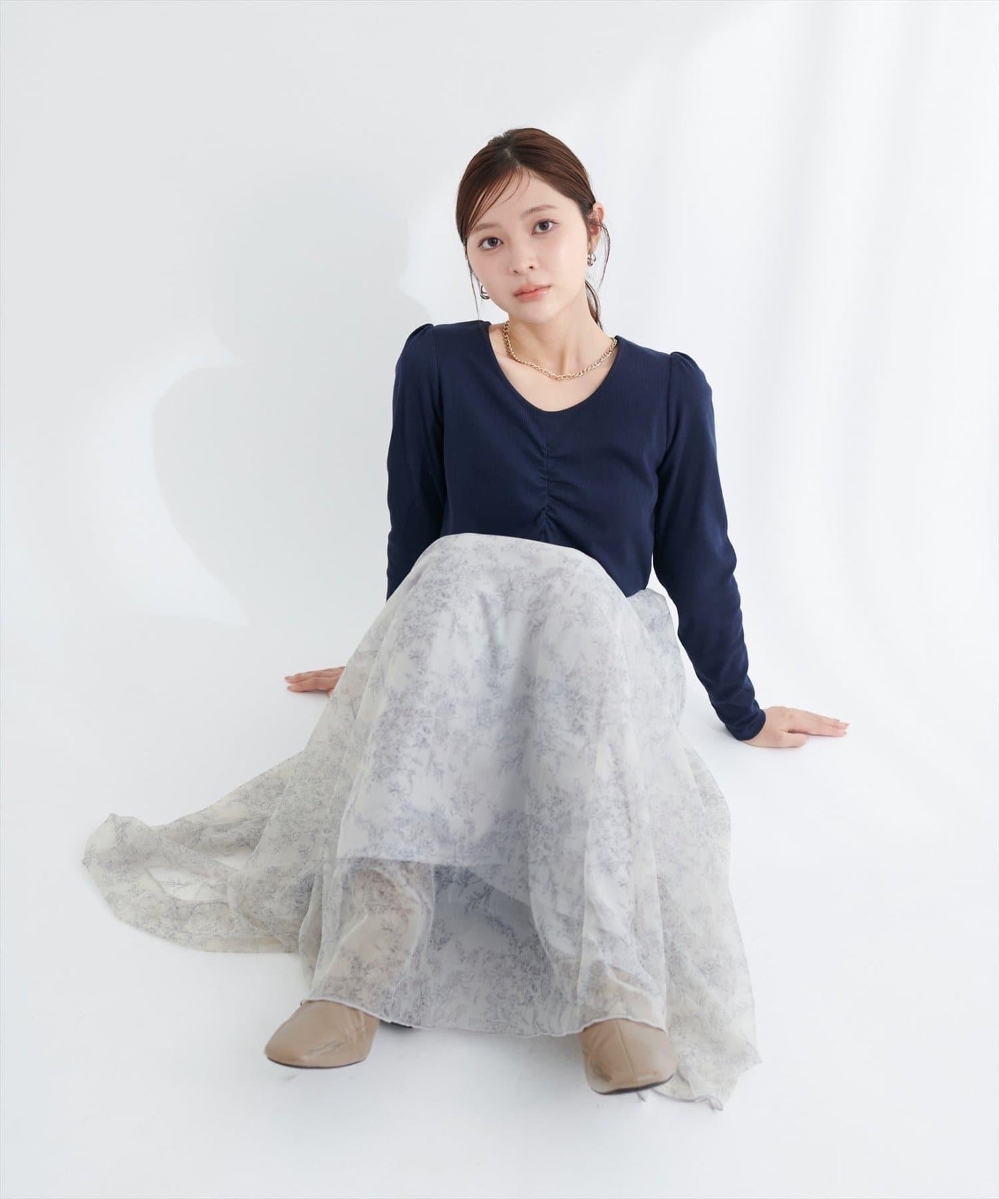 花卉圖案網紗連衣裙