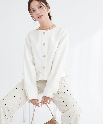 無領荷葉邊牛仔夾克