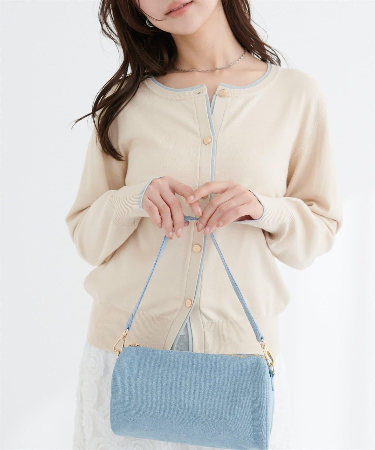 拼色金色紐釦針織開衫