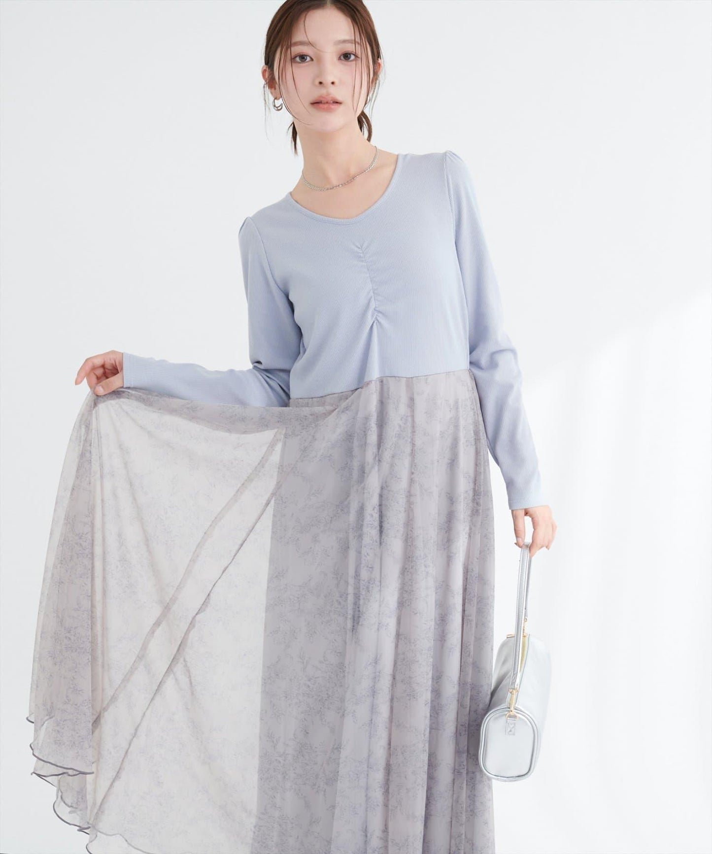 花卉圖案網紗連衣裙