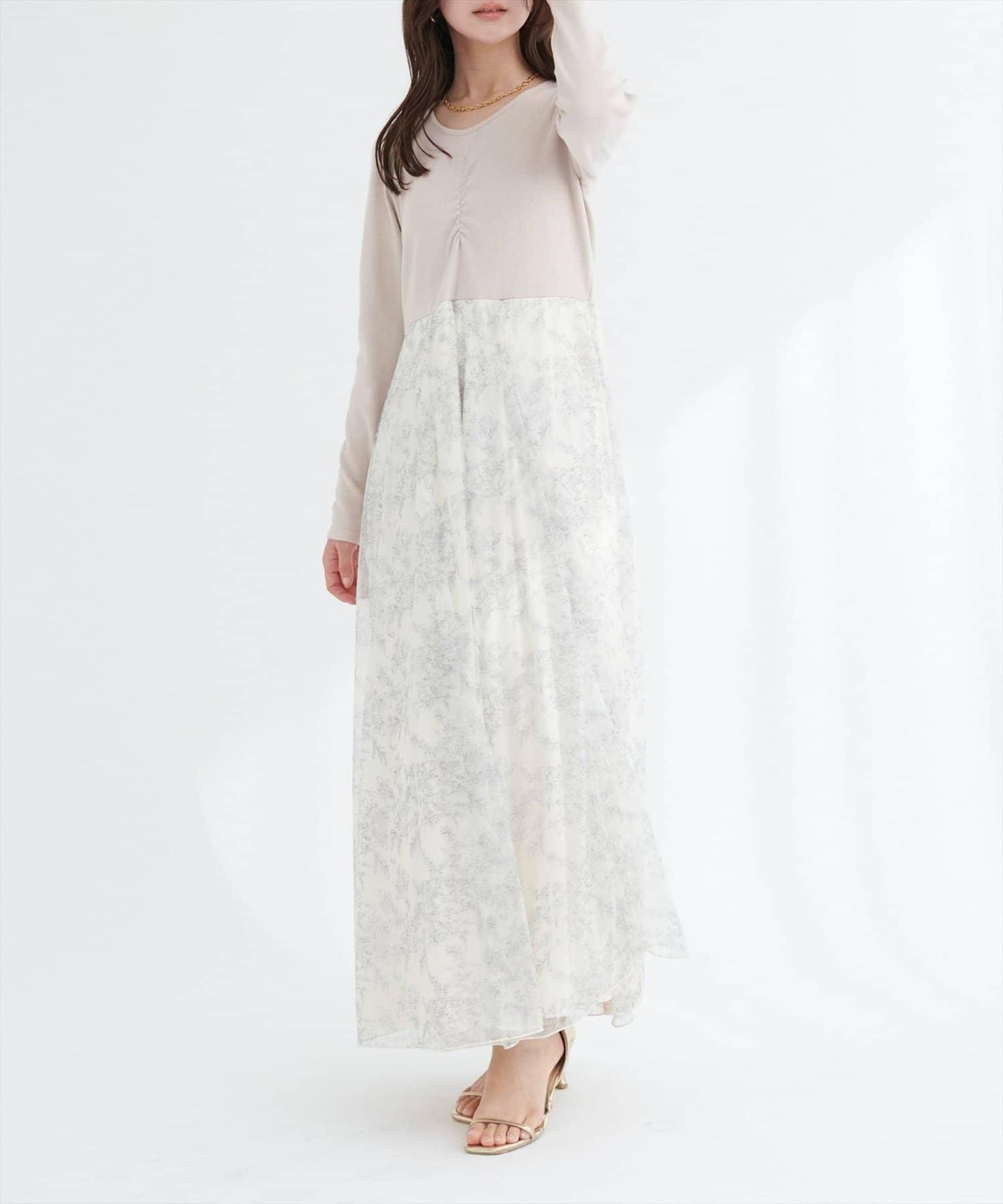 花卉圖案網紗連衣裙