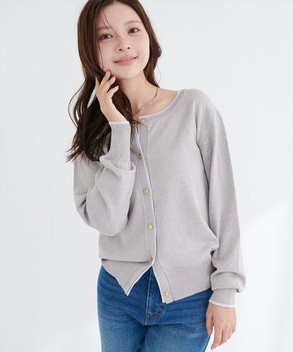 拼色金色紐釦針織開衫