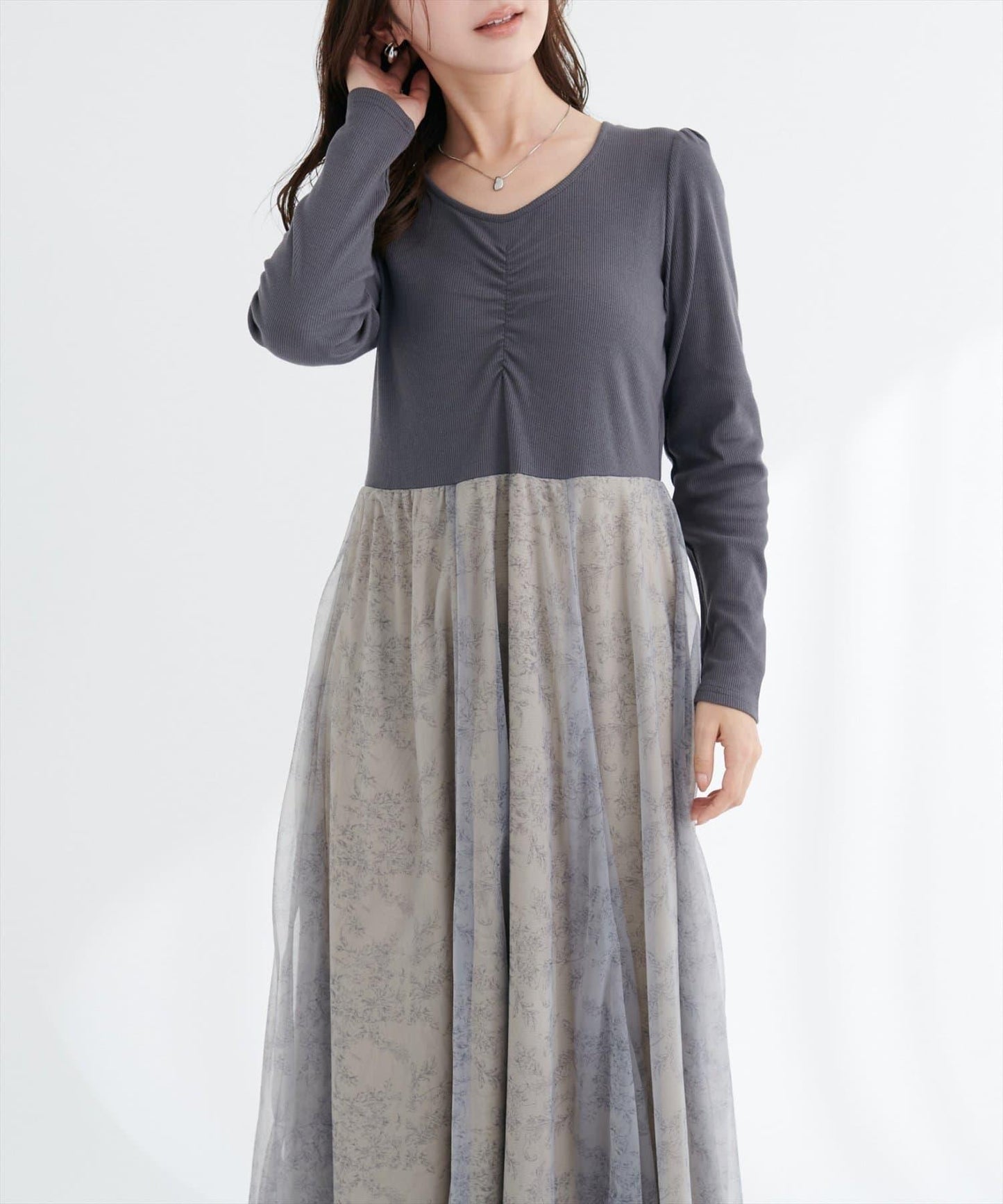 花卉圖案網紗連衣裙