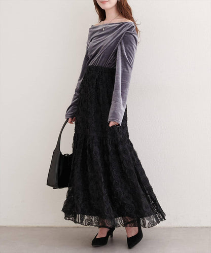 花卉網紗蓬鬆半身裙