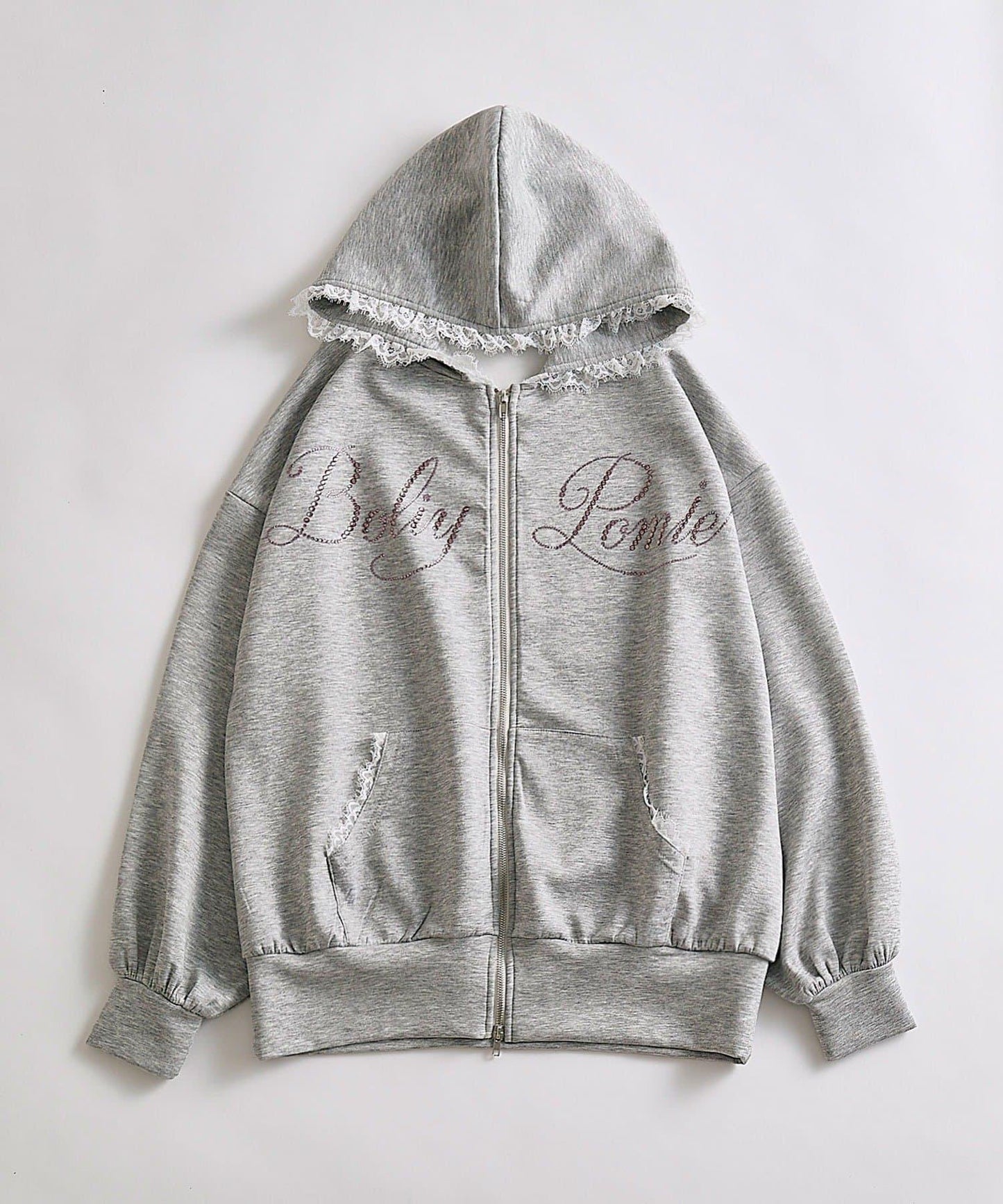 帶標誌蕾絲連帽衫