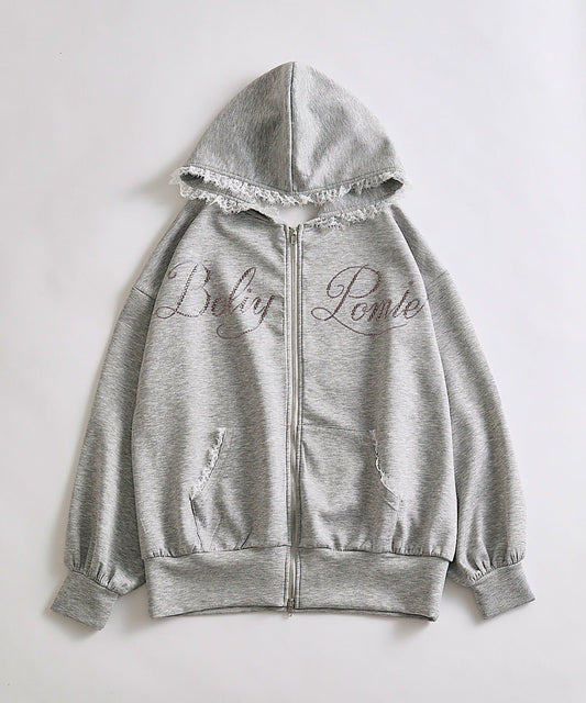 帶標誌蕾絲連帽衫