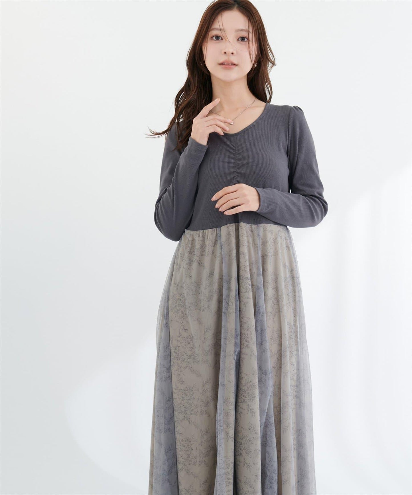 花卉圖案網紗連衣裙