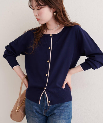 拼色金色紐釦針織開衫