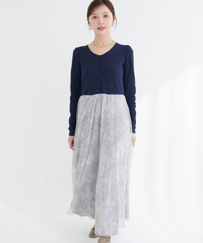 花卉圖案網紗連衣裙