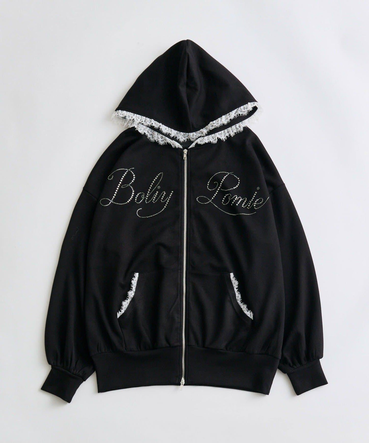 帶標誌蕾絲連帽衫