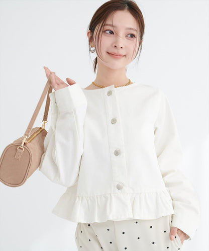 無領荷葉邊牛仔夾克